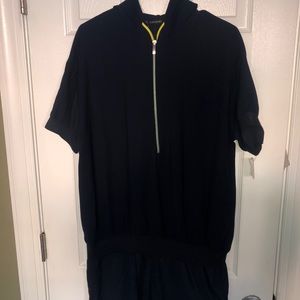 Blue jumpsuit with drawstrings